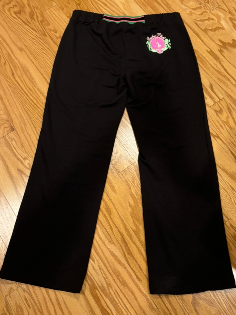 Vintage Y2K Baby Phat Womens Black Sweatpants Pink Green Accents Rhinestones 2X
